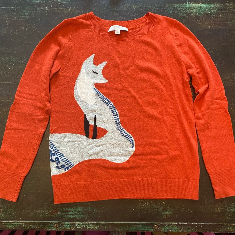 LOFT Orange Sweater with Fox Design